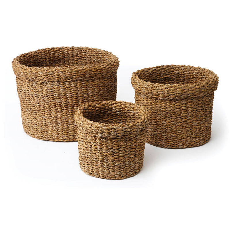 Seagrass Round Baskets W Cuff , Set of 3