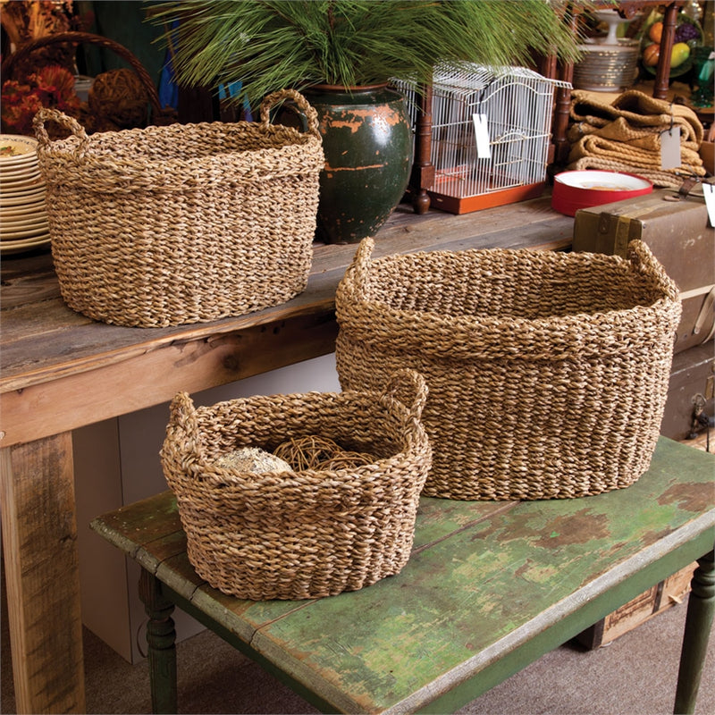 Seagrass Oval Baskets W/ Cuff , Set of 3