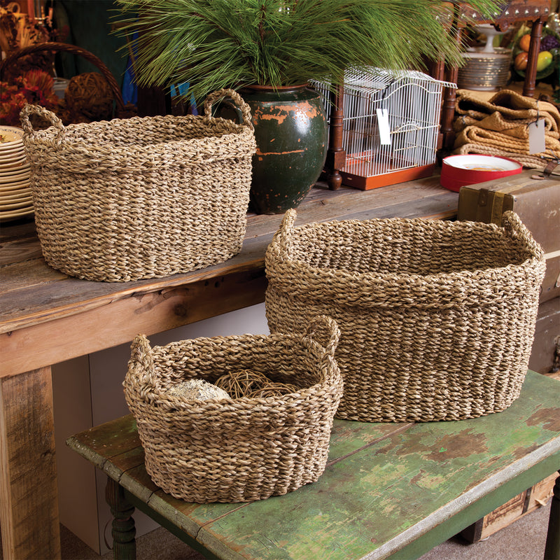 Seagrass Oval Baskets W/ Cuff , Set of 3