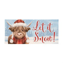 Holiday Poinsettia Highland Cow Flocked Coir Sassafras Mat, "Let It Snow", 22x10”