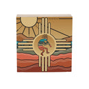 Southwest Sunrise Wood Sign Plock, Kokopelli Zia, 6"x6"
