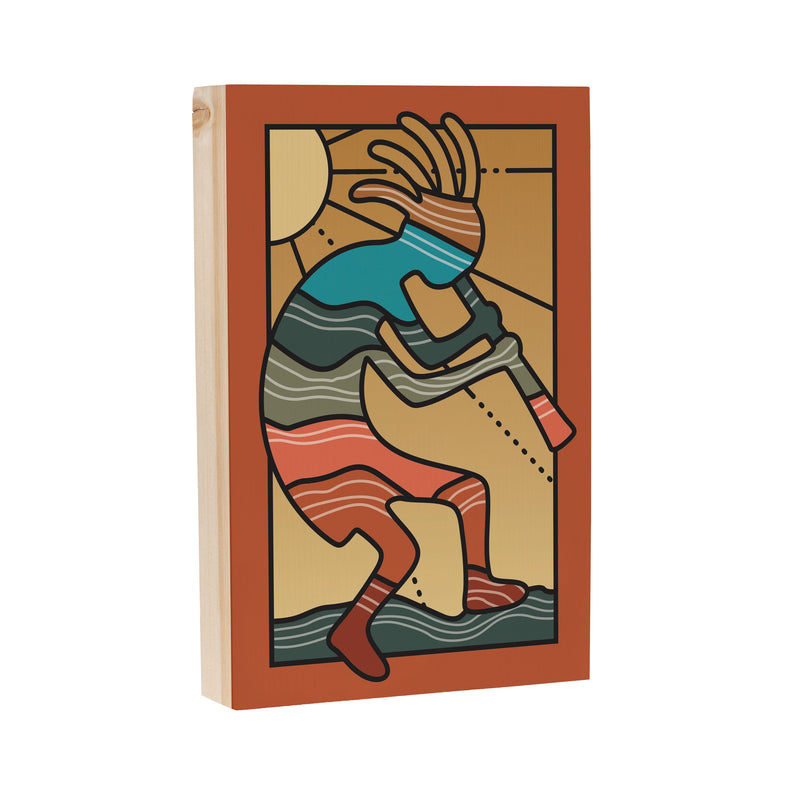 Southwest Sunrise Wood Sign Plock, Kokopelli, 12"x8"
