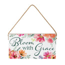 Pastels of Nature Wood Hanging Sign w/ Rope, "Bloom With Grace", 11"x6"