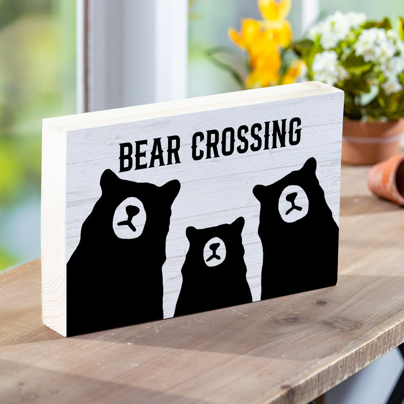 High Country Bear Trio Wood Sign Plock,"Bear Crossing", 12"x8"