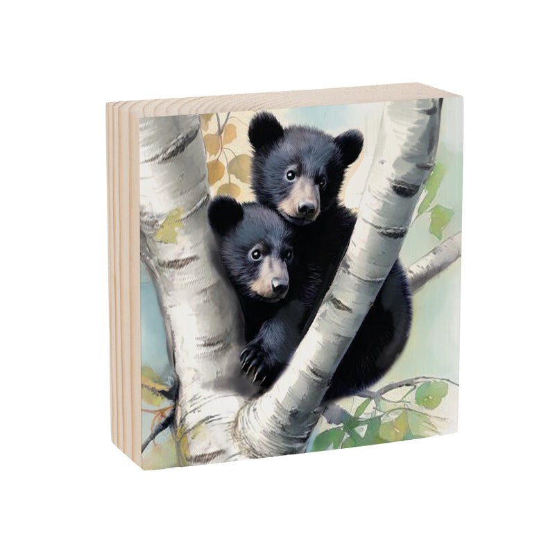 High Country Bear Family Wood Sign Plock, Baby Bears, 6"x6"