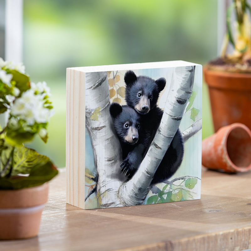 High Country Bear Family Wood Sign Plock, Baby Bears, 6"x6"