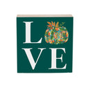 Harvest Blossom Jacobean Pumpkin Sign Wood Block, "Love", 6"x6"