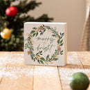 Shades of Emerald Sign Wood Block, "Merry & Bright", 6"x6"