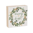 Shades of Emerald Sign Wood Block, "Merry & Bright", 6"x6"