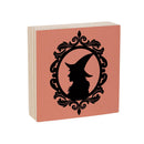 Haunted House Spooky Silhouettes Sign Wood Block, Halloween Witch, 6"x6"