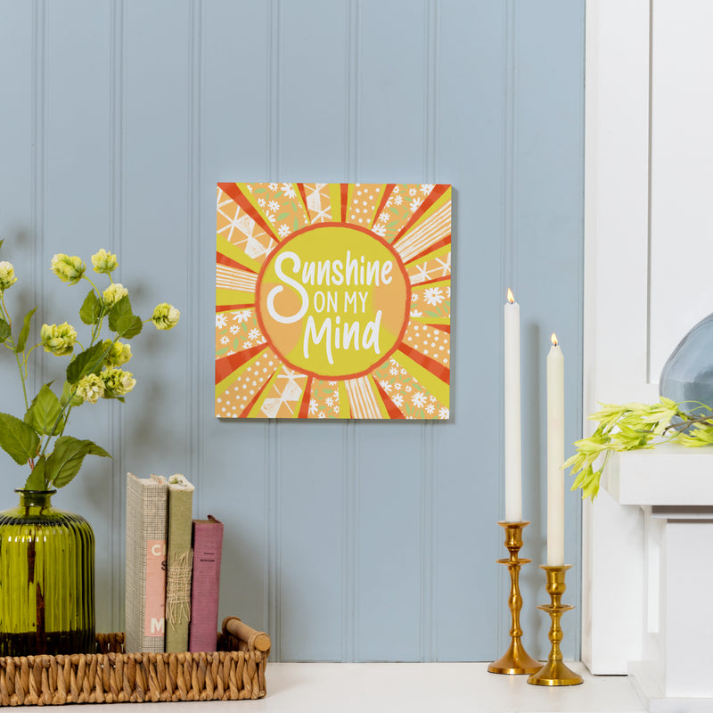 Blue Coastal Make Waves Indoor Wall Decor, Wood, Sun "Sunshine On My Mind", 12"x12"