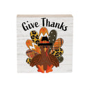 Harvest Blossom Patterned Turkey Sign Wood Block, "Give Thanks", 6"x6"