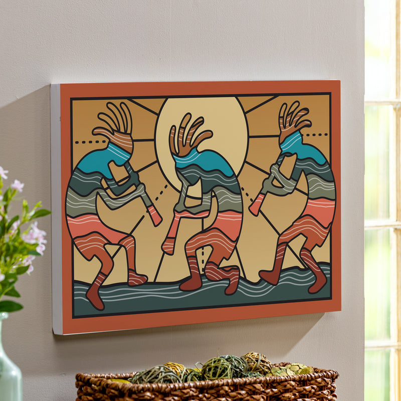 Southwest Sunrise Indoor Wall Decor, Wood, Kokopelli Trio, 24"x16"