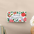 Peony Toile Wood Hanging Sign w/ Rope, Butterfly "Bloom Brightly", 11"x6"