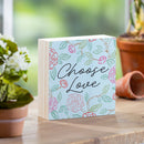 Peony Toile Wood Sign Plock, Line Art "Choose Love", 6"x6"