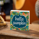 Harvest Blossom Jacobean Pumpkin Sign Wood Block, "Hello Pumpkin", 6"x6"