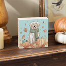 Harvest Blossom Dog Sign Wood Block, Pet and Fall Leaves, 6"x6"