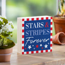 American Classic Stars & Stripes Wood Sign Plock,"Forever", 6"x6"