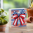 American Classic Stars & Stripes Sign Wood Block, Bow, 6"x6"