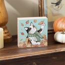Harvest Blossom Cat Sign Wood Block, Pet and Fall Leaves, 6"x6"