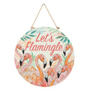 Palm Beach Flamingo Wood Door Decor, "Let's Flamingle", 18"