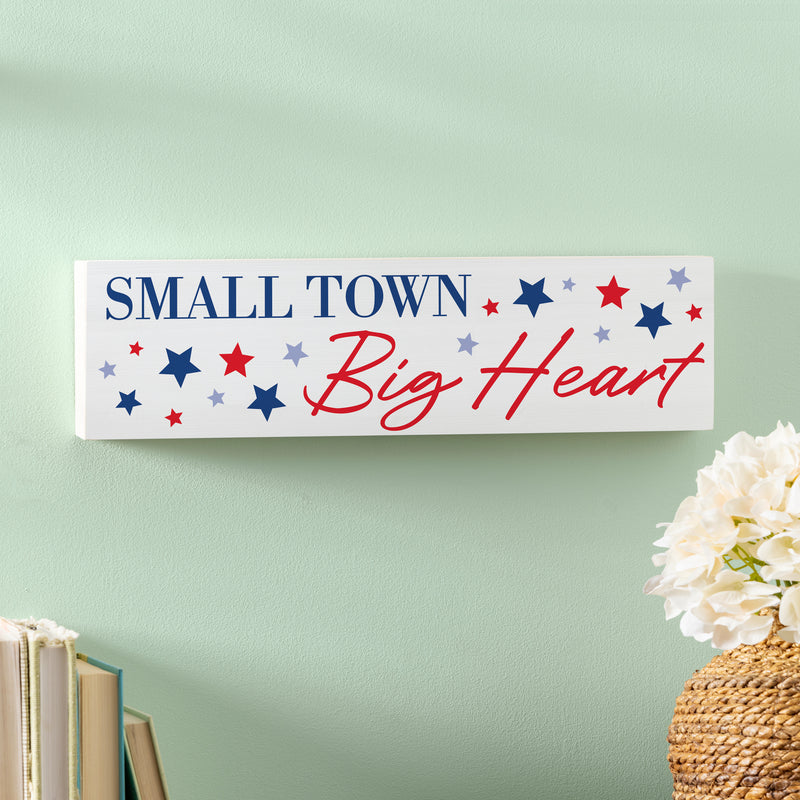 American Classic Stars & Stripes Wood Mantle Sign, "Small Town Big Heart", 18"x5"
