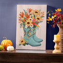 Harvest Blossom Wall Decor, Wood, Cowboy Boots and Sunflower Bouquet, 24"x16"