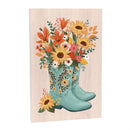 Harvest Blossom Wall Decor, Wood, Cowboy Boots and Sunflower Bouquet, 24"x16"