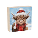 Holly Homestead Highland Cow Sign Wood Block, 6"x6"
