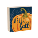 Harvest Blossom Welcome Friends of Fall Sign Wood Block, "Hello Fall", 6"x6"