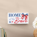 American Classic Stars & Stripes Wood Hanging Sign w/ Rope, "Home Of The Brave", 11"x6"