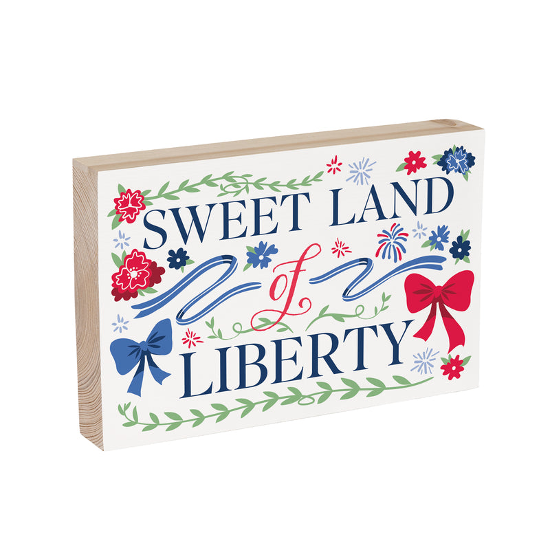 American Classic Red White & Bows Wood Sign Plock,"Sweet Land Of Liberty", 12"x8"
