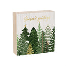 Shades of Emerald Sign Wood Block, "Seasons Greetings", 6"x6"