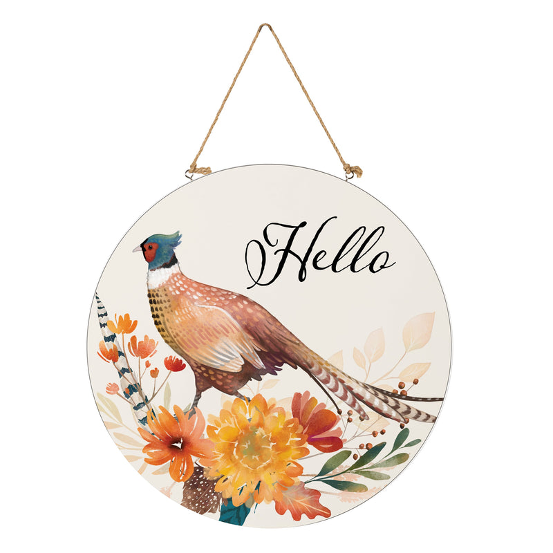 High Country Pheasant Wood Door Decor, "Hello", 18"