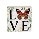 Harvest Blossom Monarch Butterfly Sign Wood Block, "Love", 6"x6"