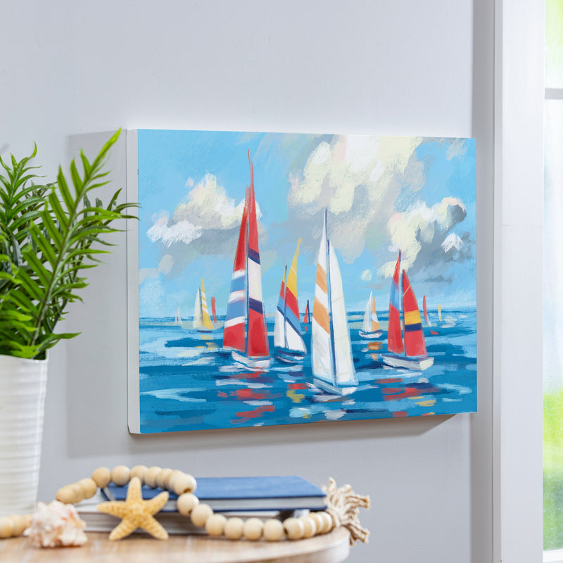 Blue Coastal Sailboats Indoor Wall Decor, Wood, 24"x16"