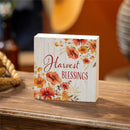 Harvest Blossom Wildflowers Sign Wood Block, "Harvest Blessings", 6"x6"