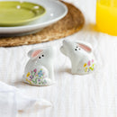 Hop Into Spring Salt and Pepper Shaker, Ceramic Floral Bunny, 2.3"H, Set of 2