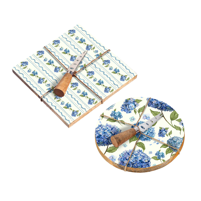 VivaStyle Serving Board, Wooden Cheese Board with Knife, Hydrangea, Asst of 2