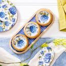 VivaStyle Serveware, 3-Section Wood Server with Bowls, Hydrangea, 13"L