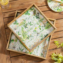VivaStyle Veranda Garden Square Wood Serving Tray with Handles, Nested Set of 2