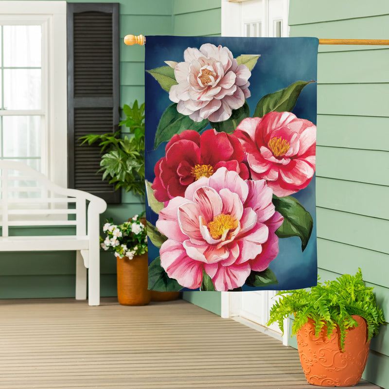 Multicolor Camellias Suede House Flag