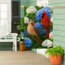 Cardinal Couple Among Hydrangeas Suede House Flag