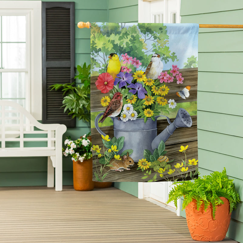 Watering Can Bunch Suede House Flag