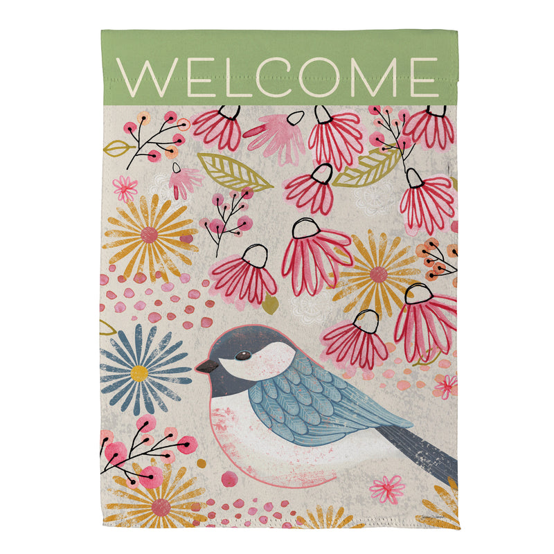 Pastel Doodles Chickadee Suede House Flag