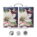 Chickadees With Poinsettia Suede Flag House