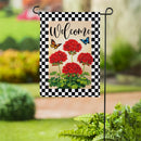 Welcome Red Geranium Check Suede Flag Garden