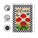 Welcome Red Geranium Check Suede Flag Garden