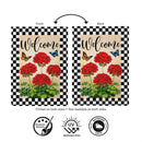 Welcome Red Geranium Check Suede Flag Garden