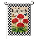 Welcome Red Geranium Check Suede Flag Garden